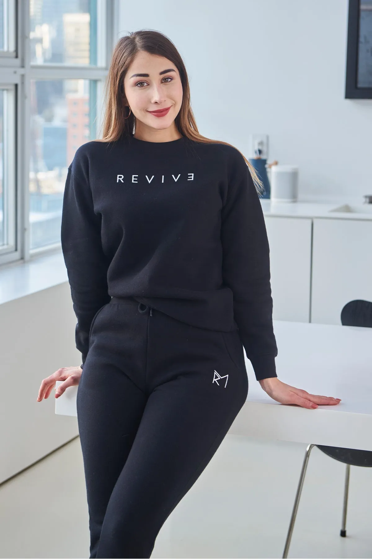 Two Piece Lounge Set - Classic Crew Neck Jumper   Classic Jogger - Black