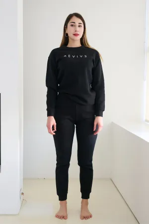 Two Piece Lounge Set - Classic Crew Neck Jumper   Classic Jogger - Black