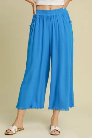 Umgee Full Size Linen Blend Elastic Waistband Wide Leg Pants Plus Size