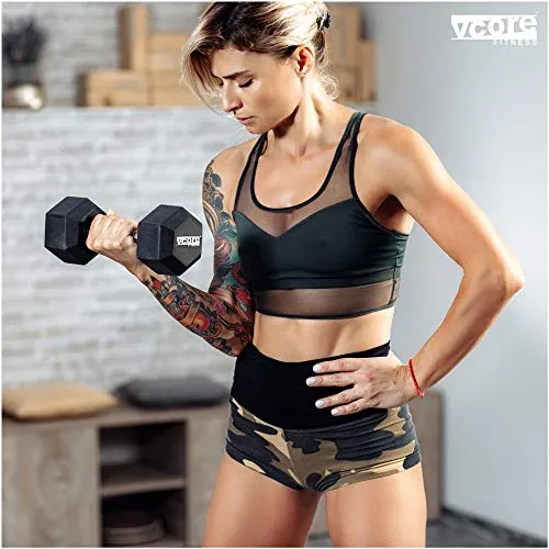 VCORE FITNESS Hex Dumbbell 5Kg Single Dumbbell, Ideal for Home Gym Dumbbells Exercise Workout for Men & Women, Steel Iron Rubber Encased, Black