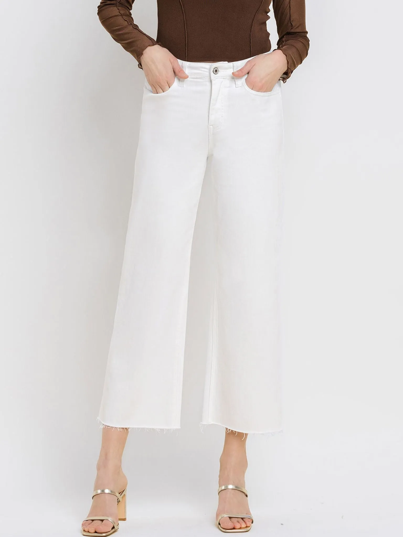 VERVET Optic White High Rise Crop Wide Leg