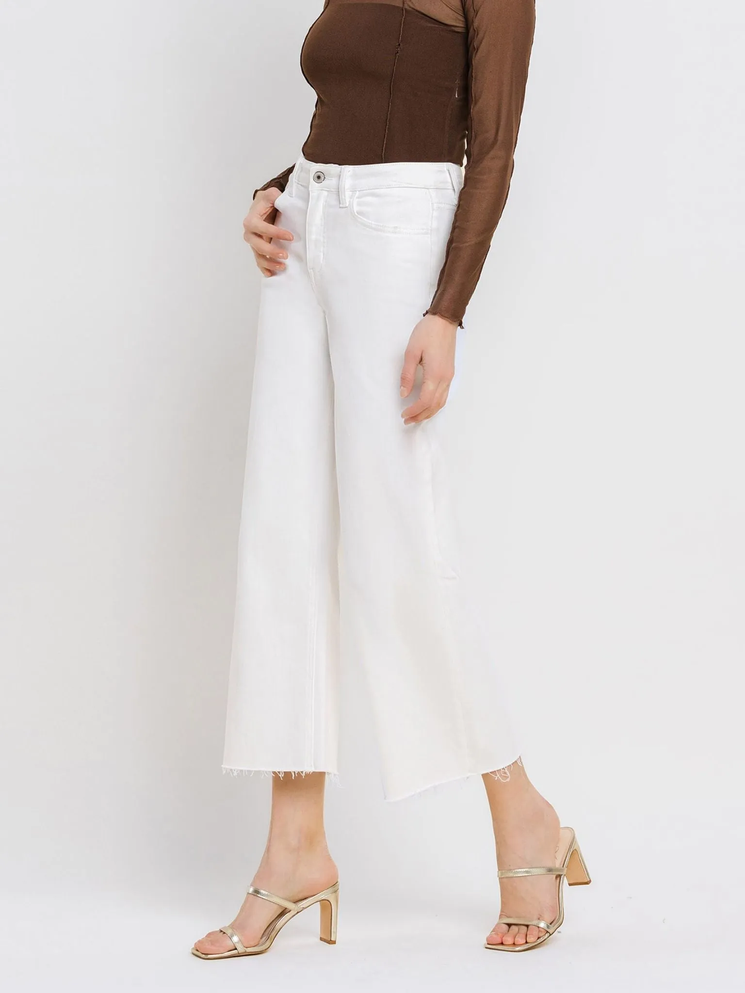 VERVET Optic White High Rise Crop Wide Leg