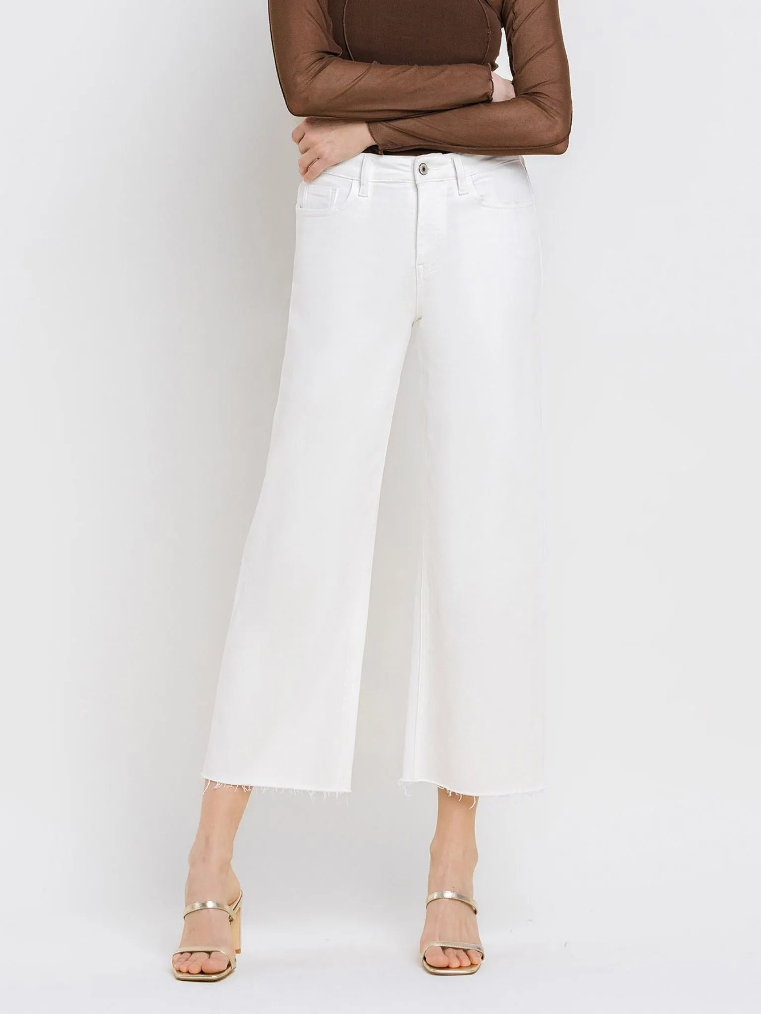 VERVET Optic White High Rise Crop Wide Leg
