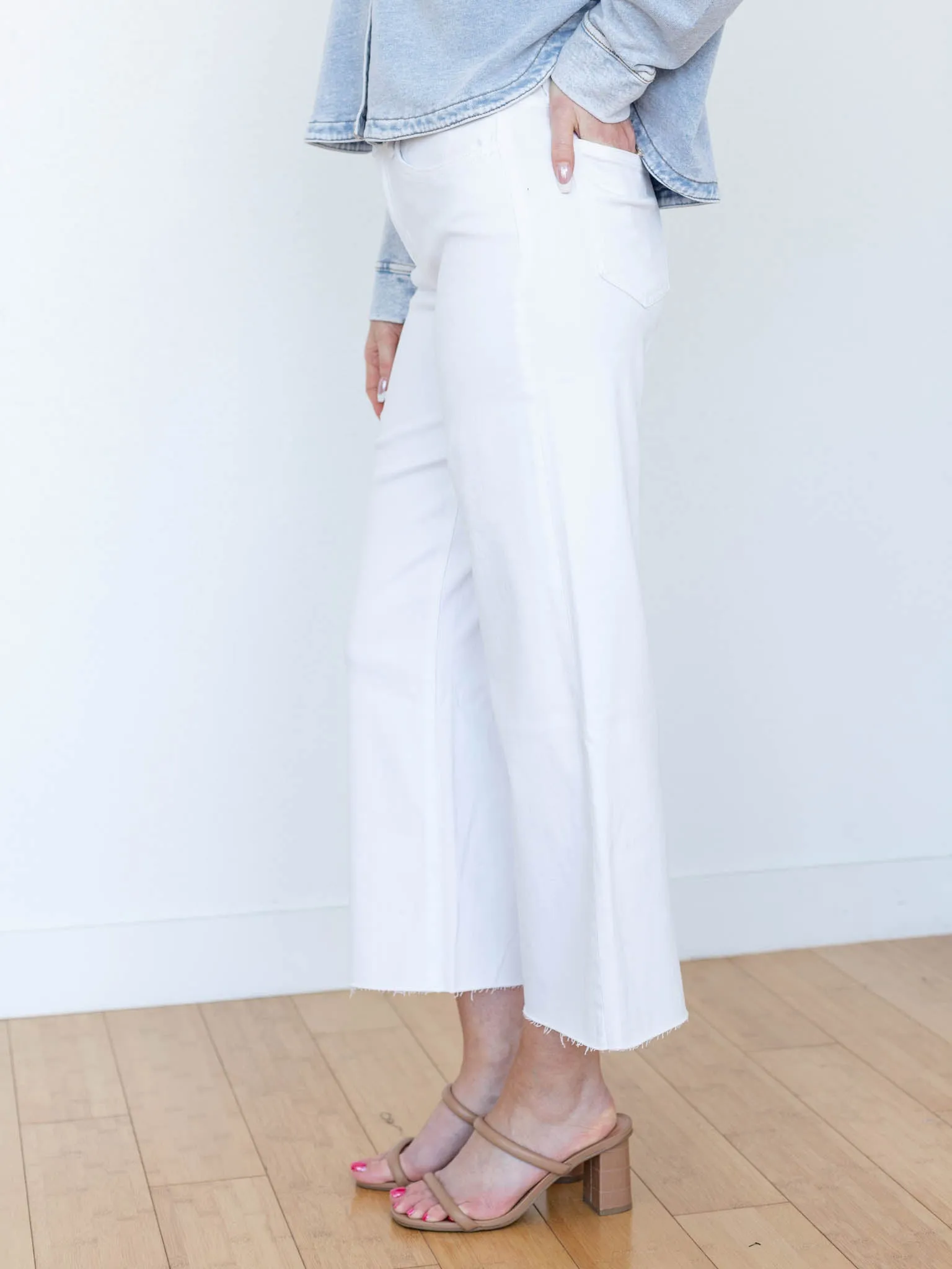 VERVET Optic White High Rise Crop Wide Leg