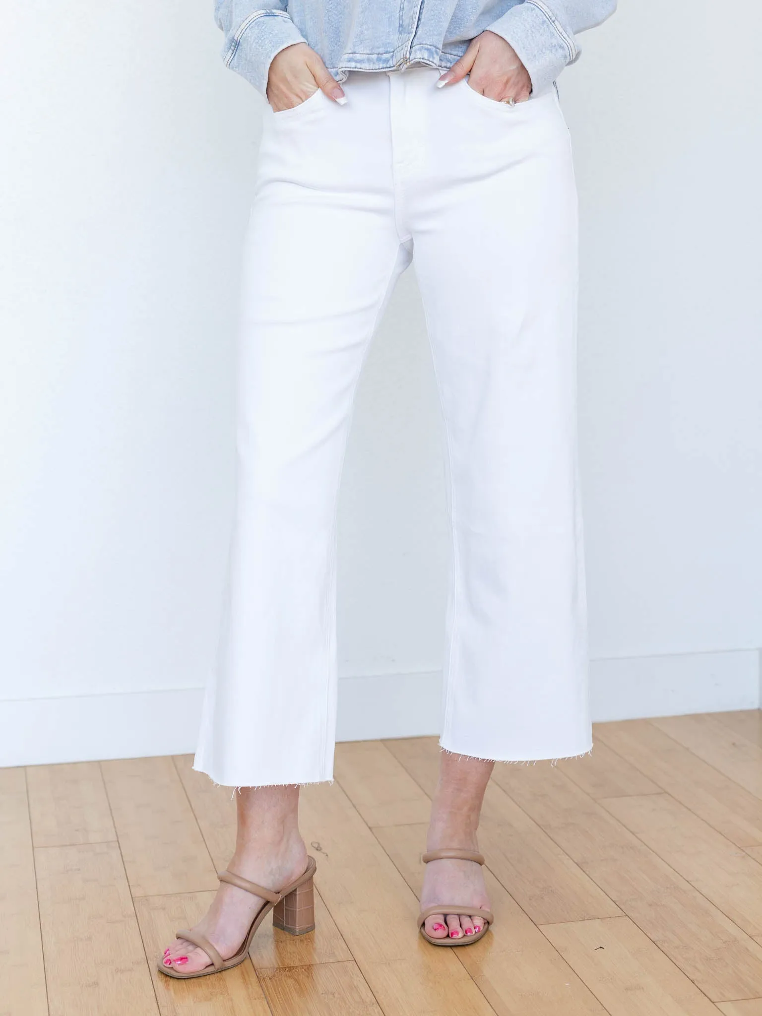 VERVET Optic White High Rise Crop Wide Leg