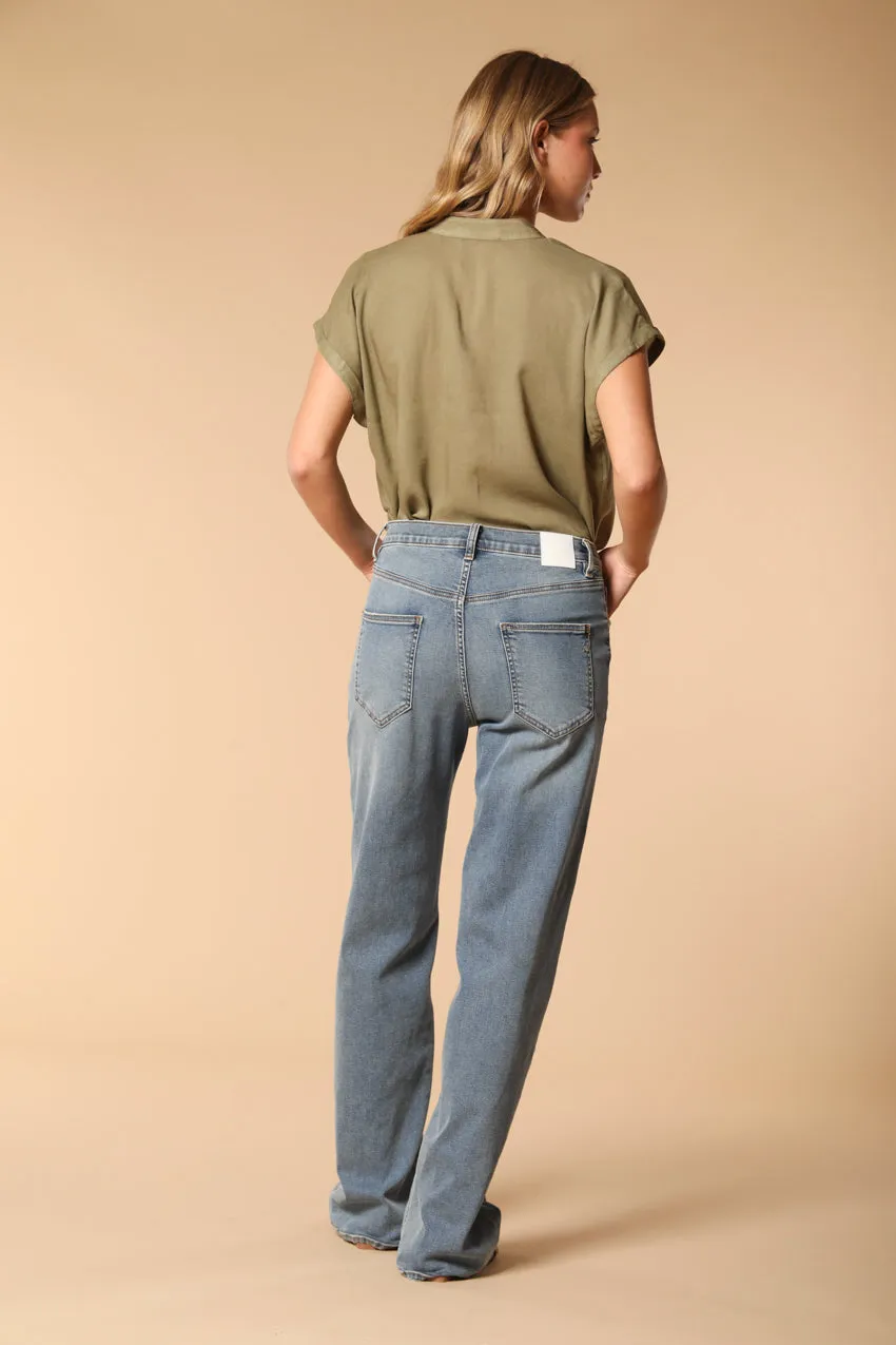 Victoria 5-pocket  women's Pants in blue stretch denim straight fit