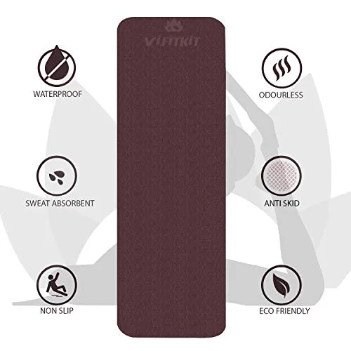VIFITKIT® Yoga Mat Anti Skid EVA Yoga mat with Carrying Strap for Gym Workout and Flooring Exercise Long Size Yoga Mate for Men Women… (Wine, 4mm)