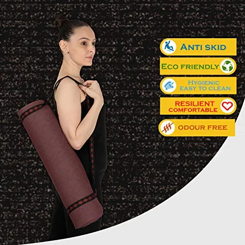 VIFITKIT® Yoga Mat Anti Skid EVA Yoga mat with Carrying Strap for Gym Workout and Flooring Exercise Long Size Yoga Mate for Men Women… (Wine, 4mm)