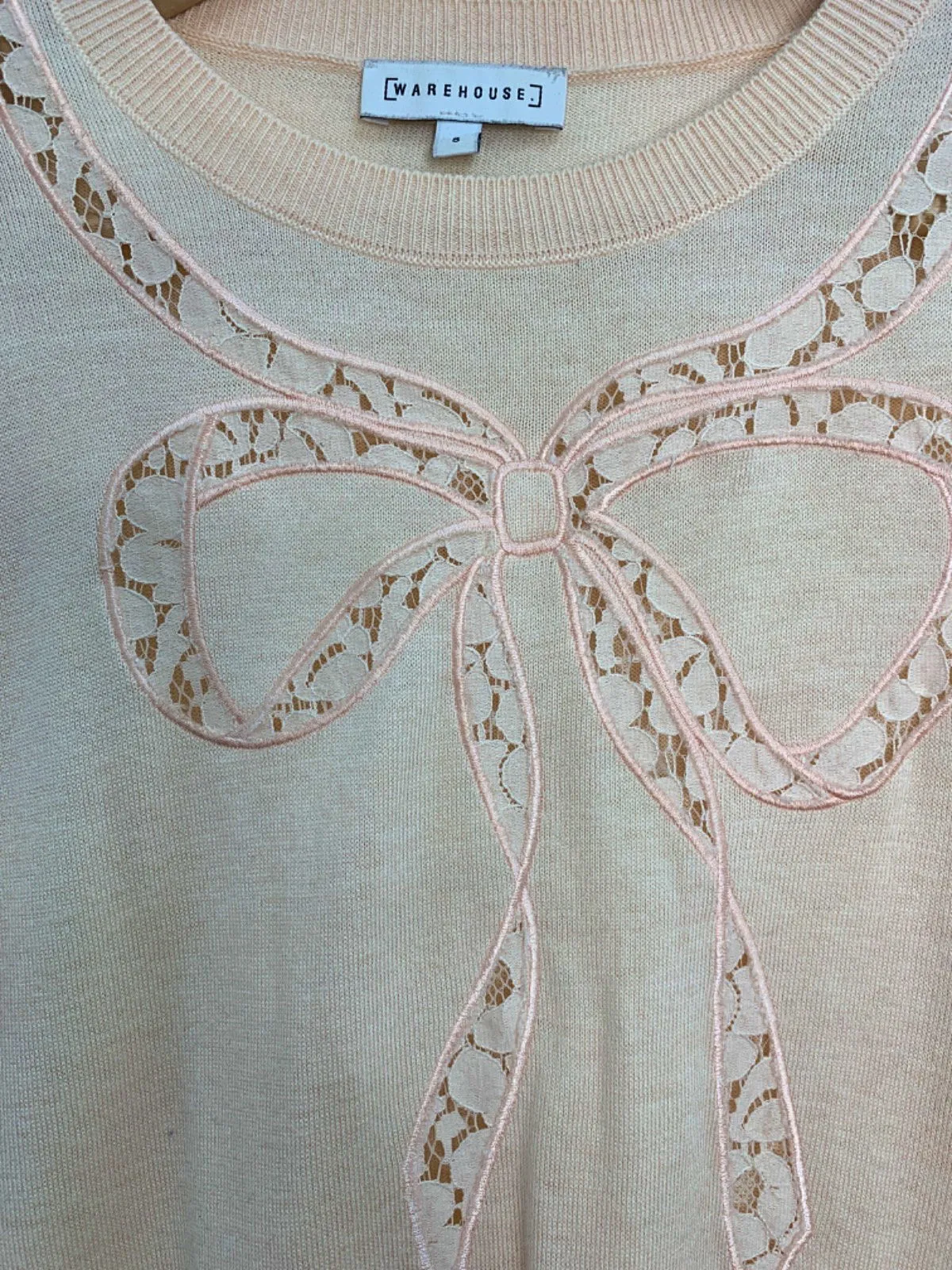 Warehouse Beige Lace Bow Detail Jumper UK 8