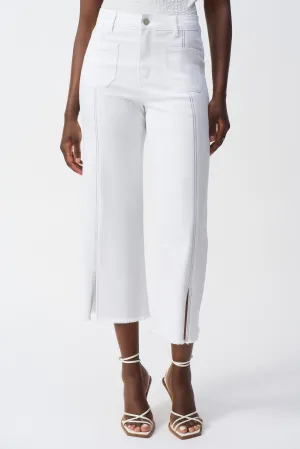 White Culotte Jeans With Embellished Front Seam