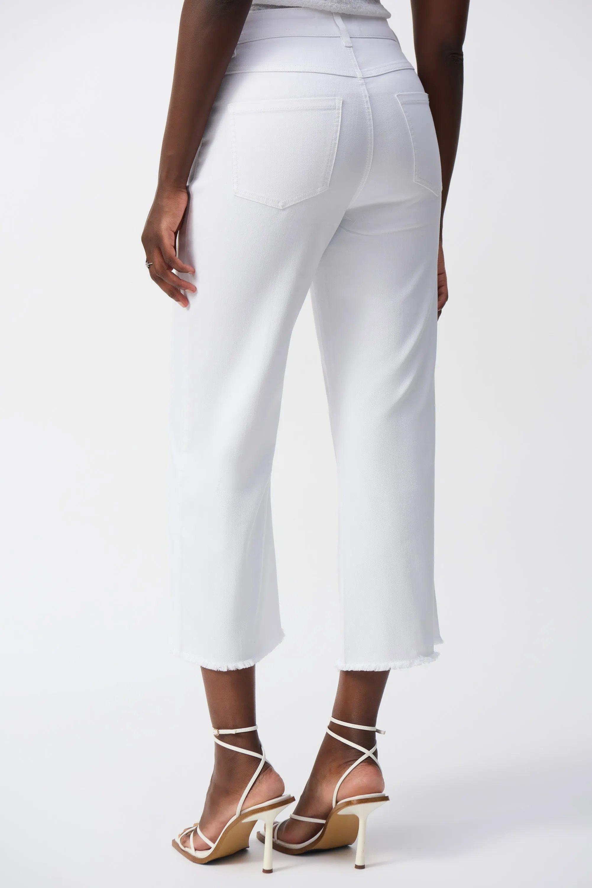 White Culotte Jeans With Embellished Front Seam