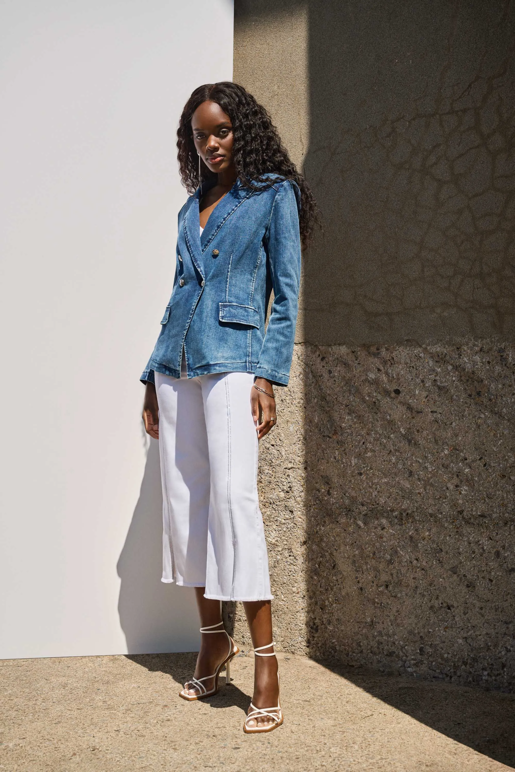 White Culotte Jeans With Embellished Front Seam