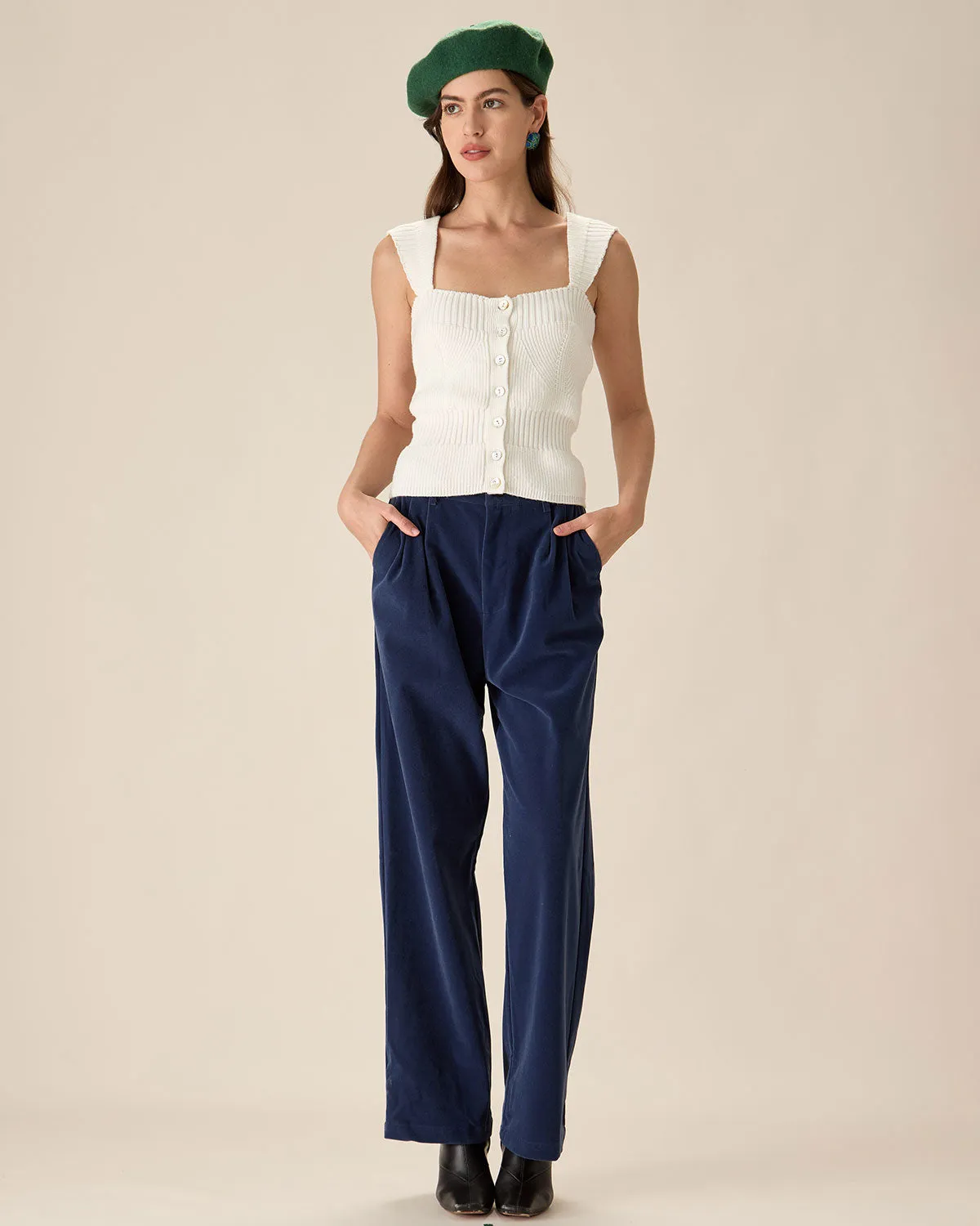 White Knit Button Tank