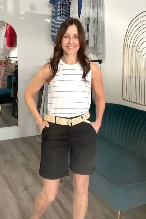 Whitney Black Cuffed Shorts w/ Belt