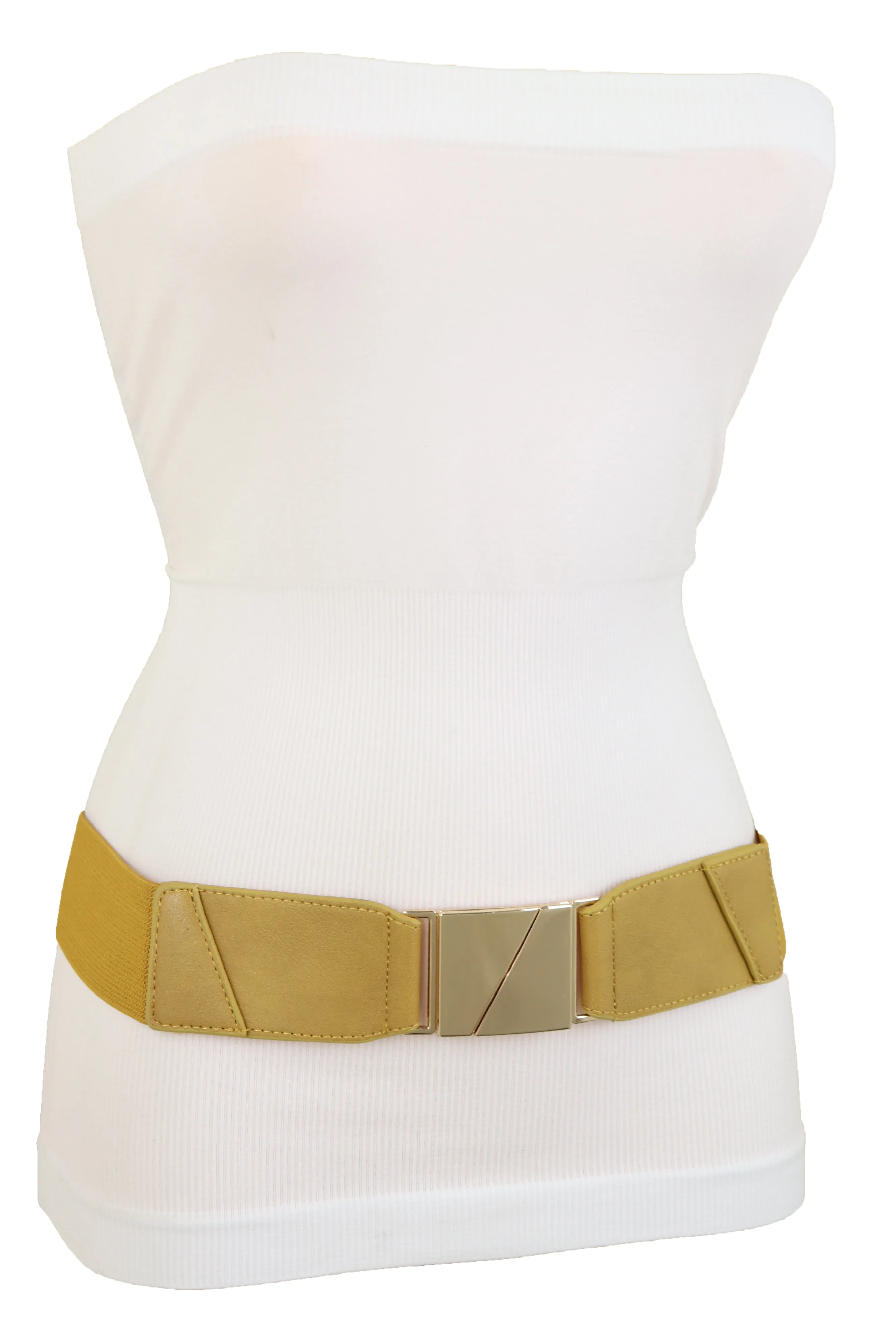 Wide Elastic Rose Gold Faux Leather Western Fashion Belt Metal Studs S M
