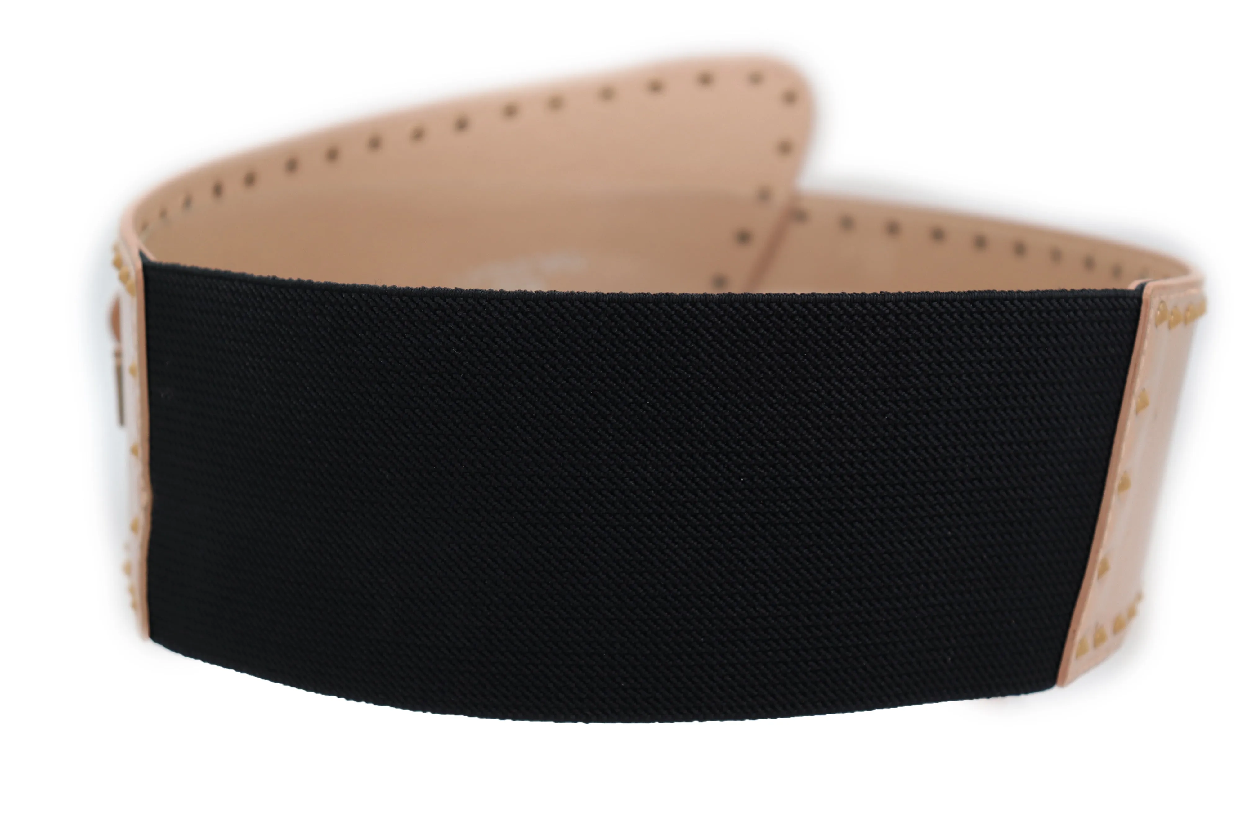 Wide Elastic Rose Gold Faux Leather Western Fashion Belt Metal Studs S M