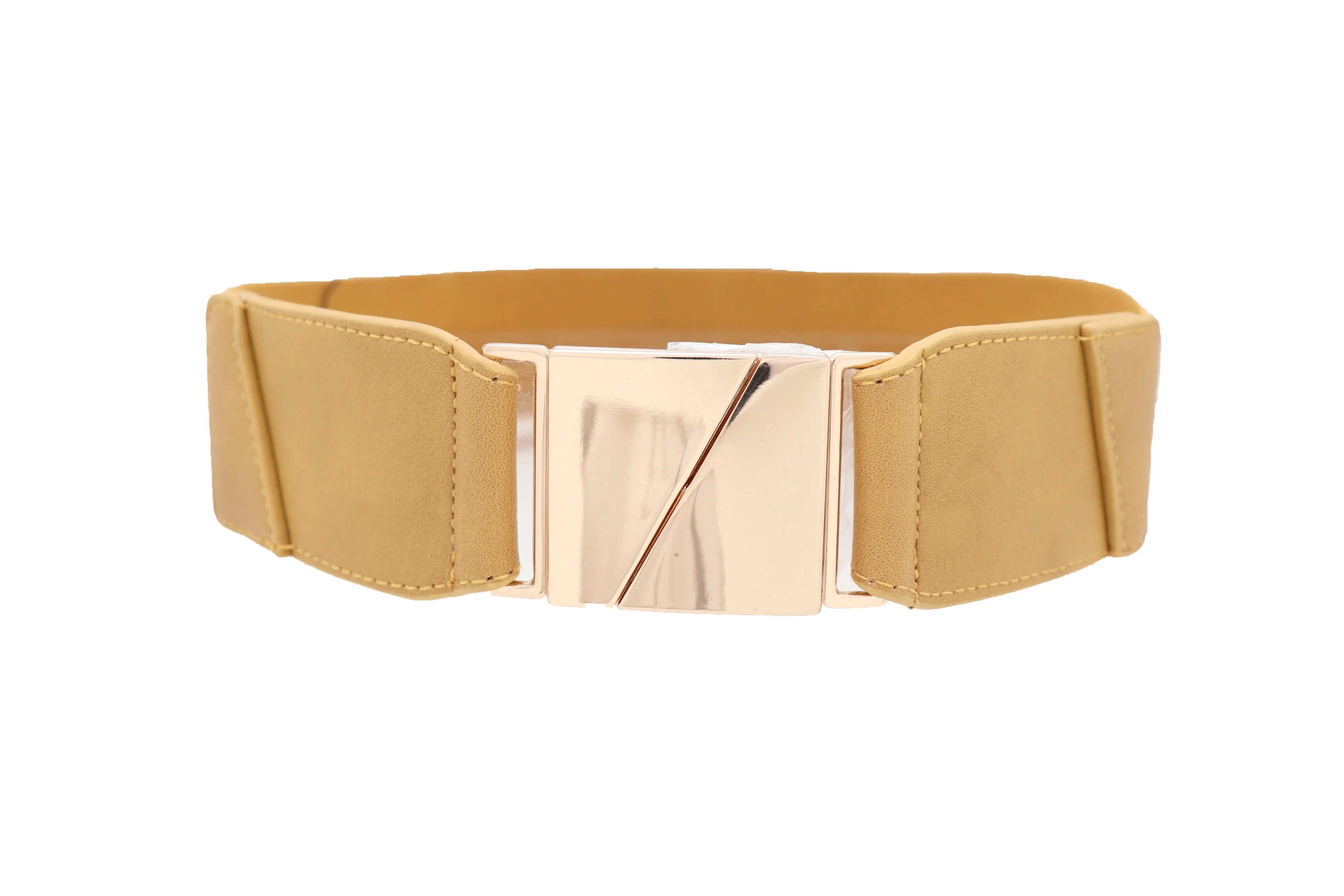 Wide Elastic Rose Gold Faux Leather Western Fashion Belt Metal Studs S M
