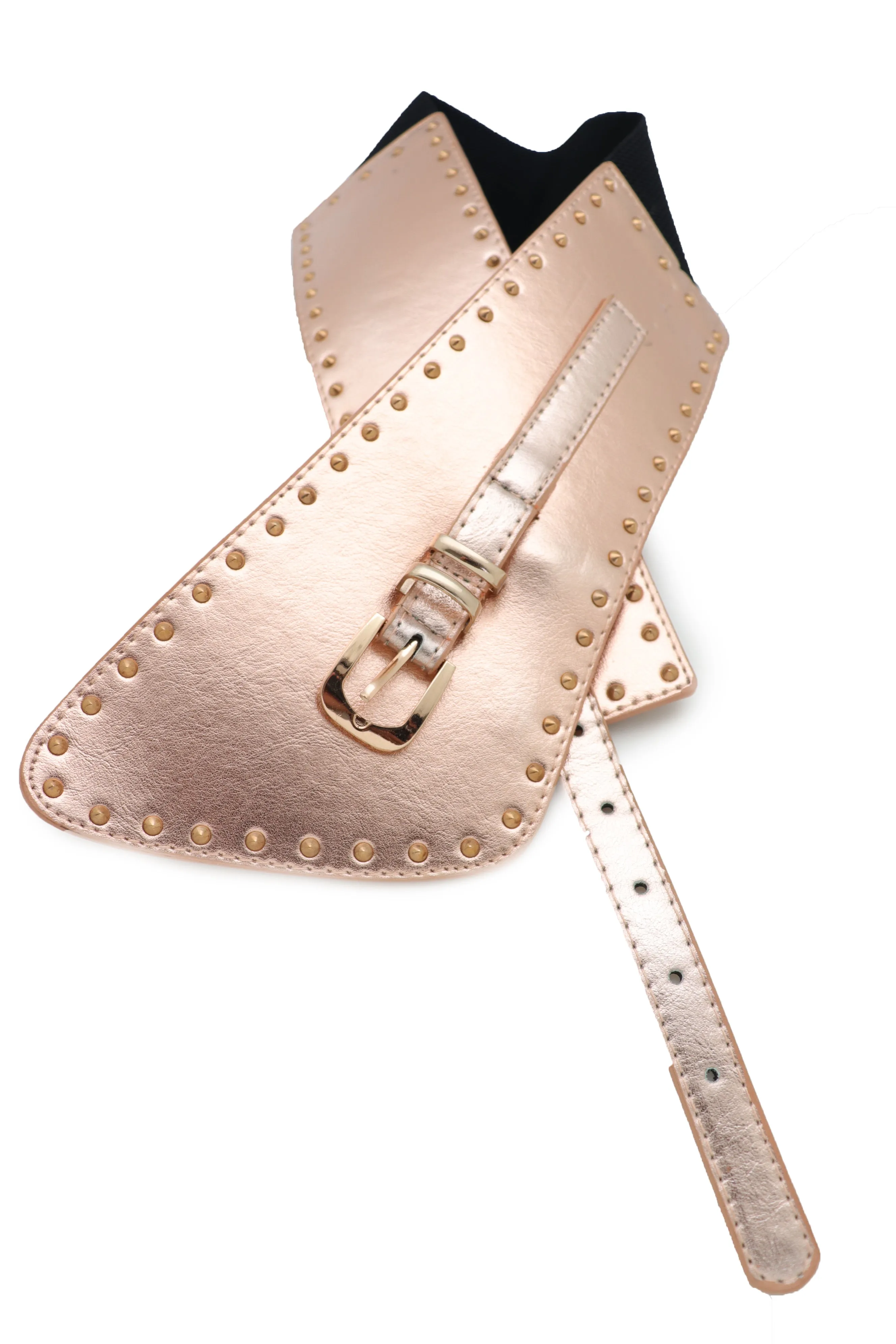 Wide Elastic Rose Gold Faux Leather Western Fashion Belt Metal Studs S M