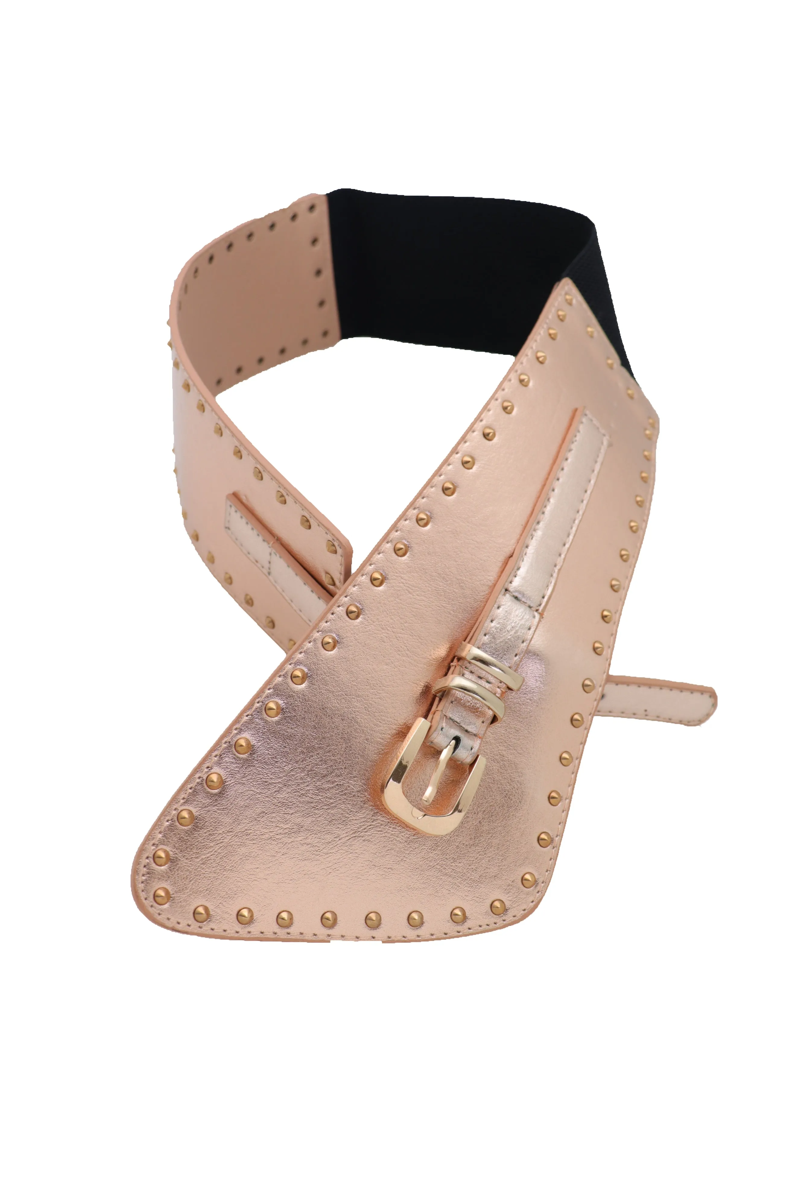 Wide Elastic Rose Gold Faux Leather Western Fashion Belt Metal Studs S M