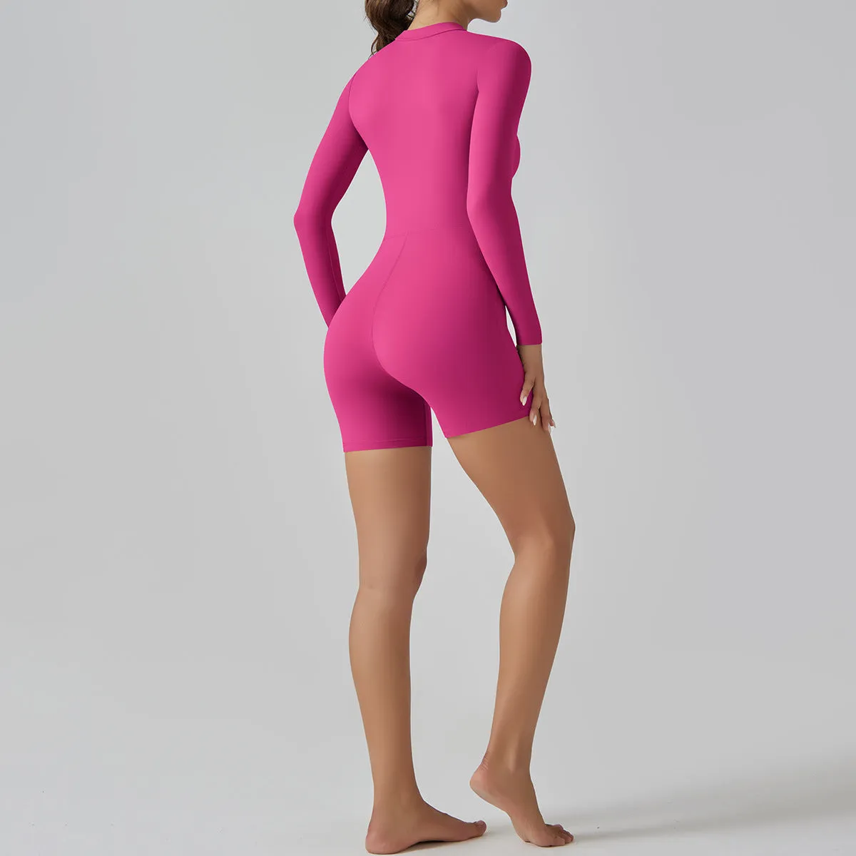 Women Zipper Open Collar Tight High Elastic Jumpsuit - sports jumpsuit