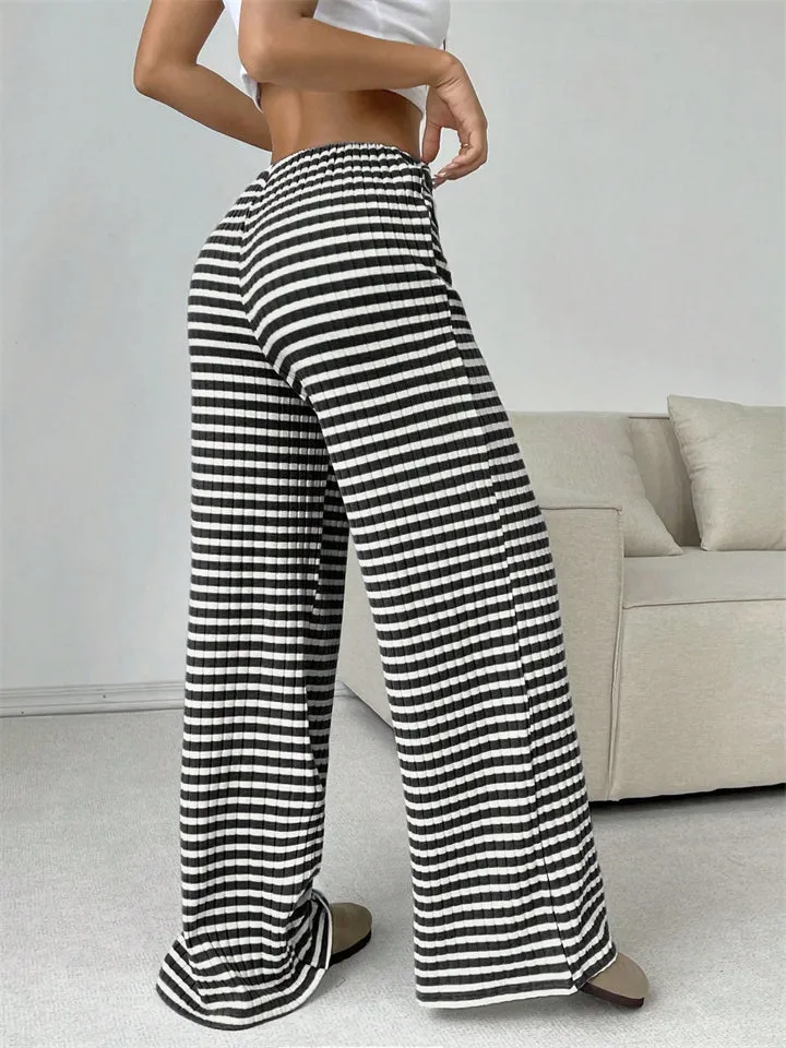 Women's Comfort Elastic Waist Striped Casual Straight Leg Pants