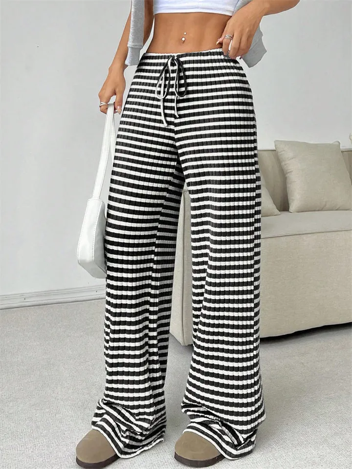 Women's Comfort Elastic Waist Striped Casual Straight Leg Pants