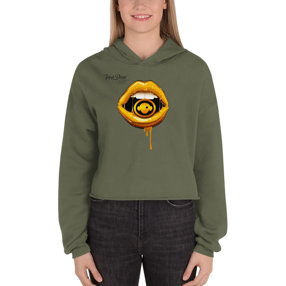 Women's cropped, raw hemmed, cotton blend, fashion hoodie