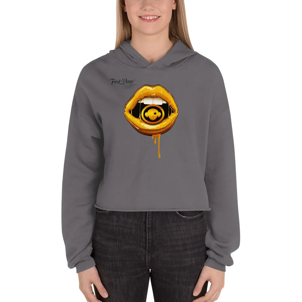 Women's cropped, raw hemmed, cotton blend, fashion hoodie