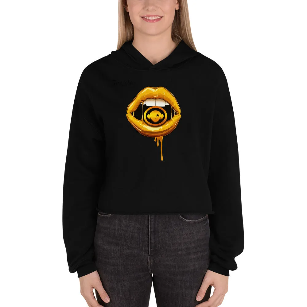Women's cropped, raw hemmed, cotton blend, fashion hoodie