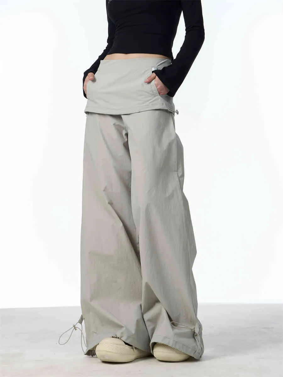 Women's Fake Two-piece Overalls Bandage Dress Wide-leg Casual Pants