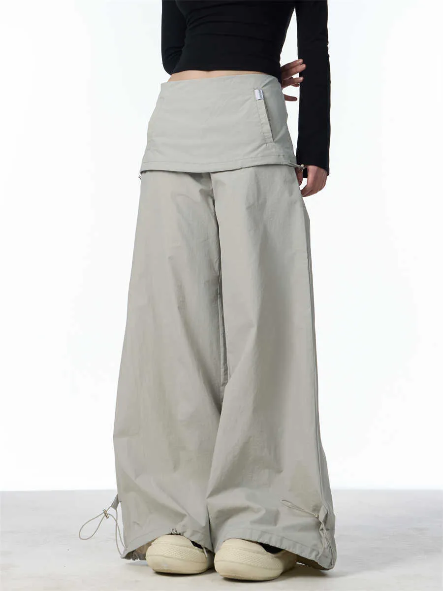 Women's Fake Two-piece Overalls Bandage Dress Wide-leg Casual Pants