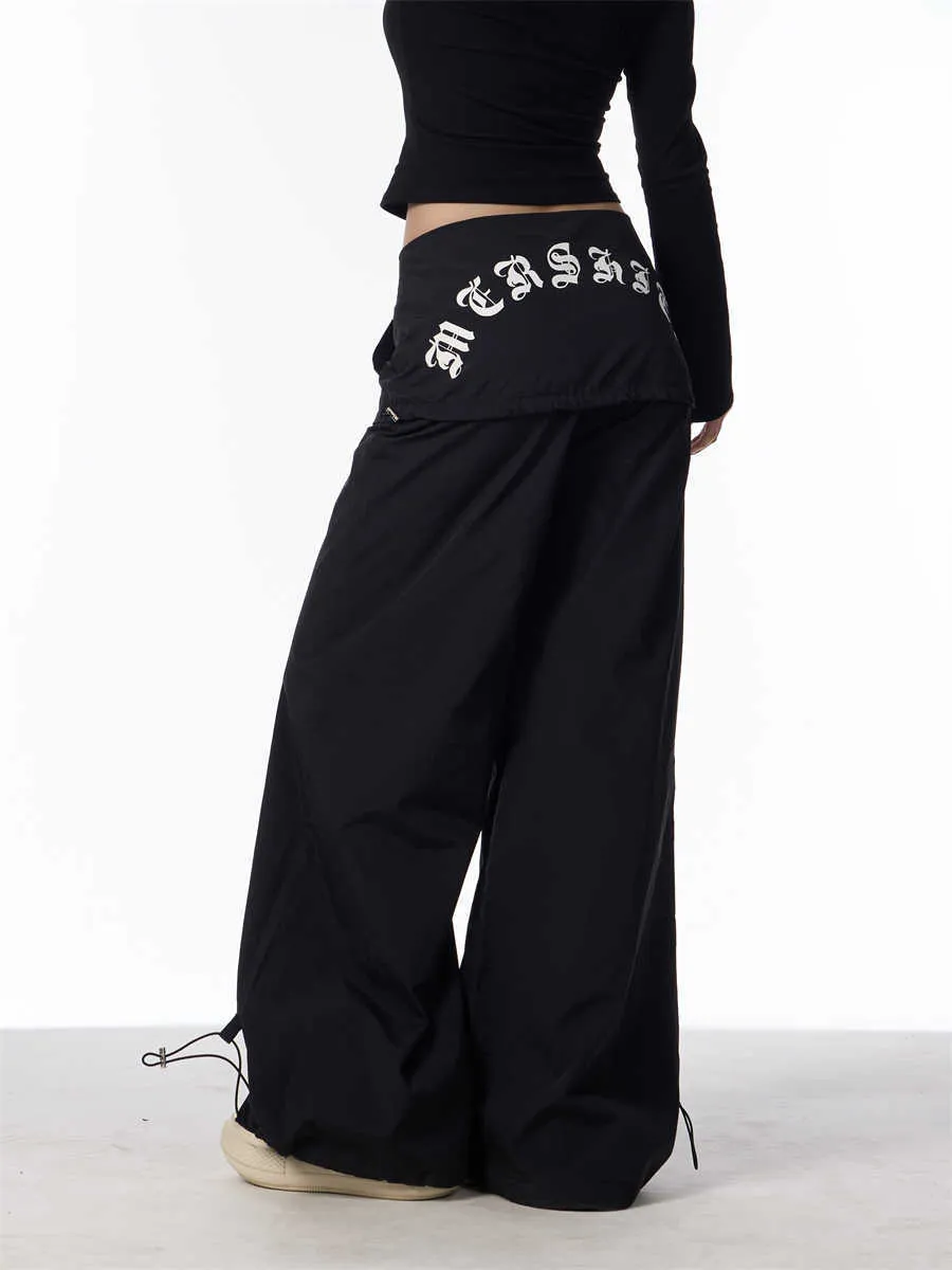 Women's Fake Two-piece Overalls Bandage Dress Wide-leg Casual Pants
