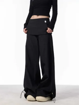 Women's Fake Two-piece Overalls Bandage Dress Wide-leg Casual Pants