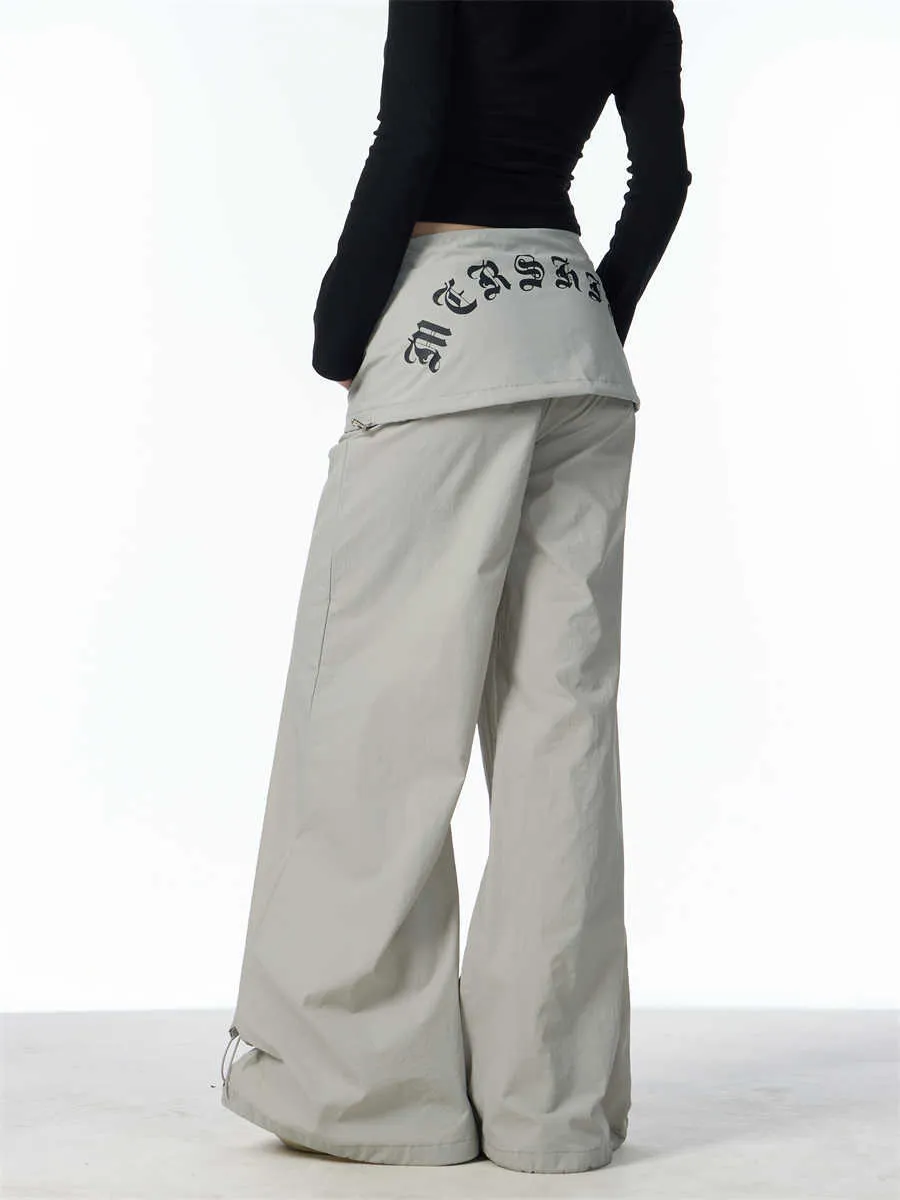 Women's Fake Two-piece Overalls Bandage Dress Wide-leg Casual Pants