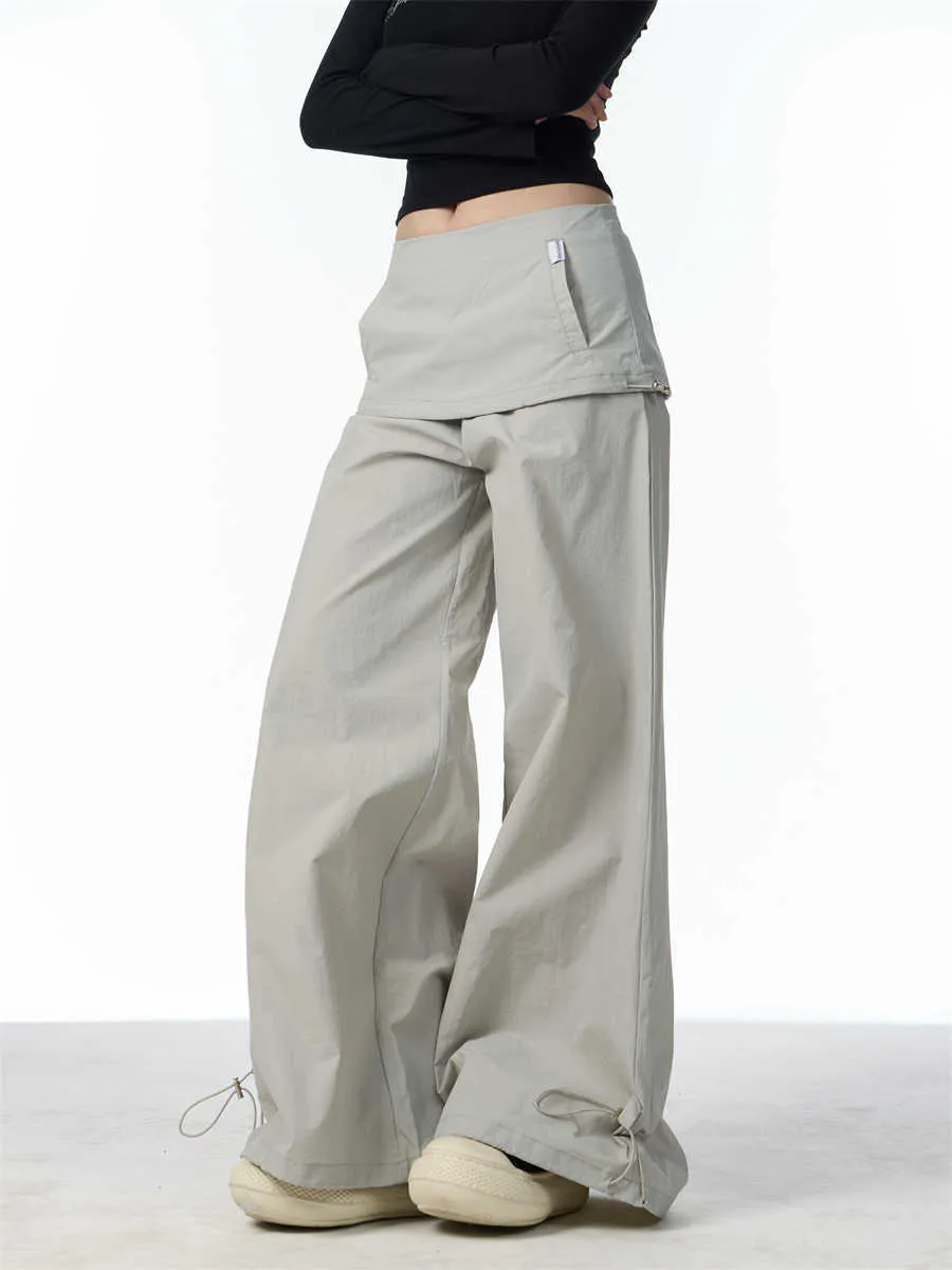 Women's Fake Two-piece Overalls Bandage Dress Wide-leg Casual Pants