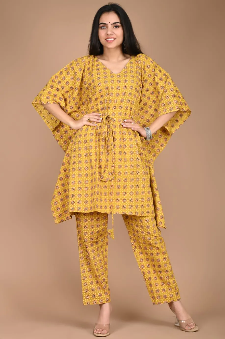 Yellow Cotton Kaftan Set