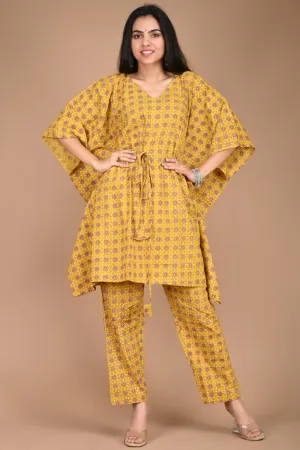 Yellow Cotton Kaftan Set