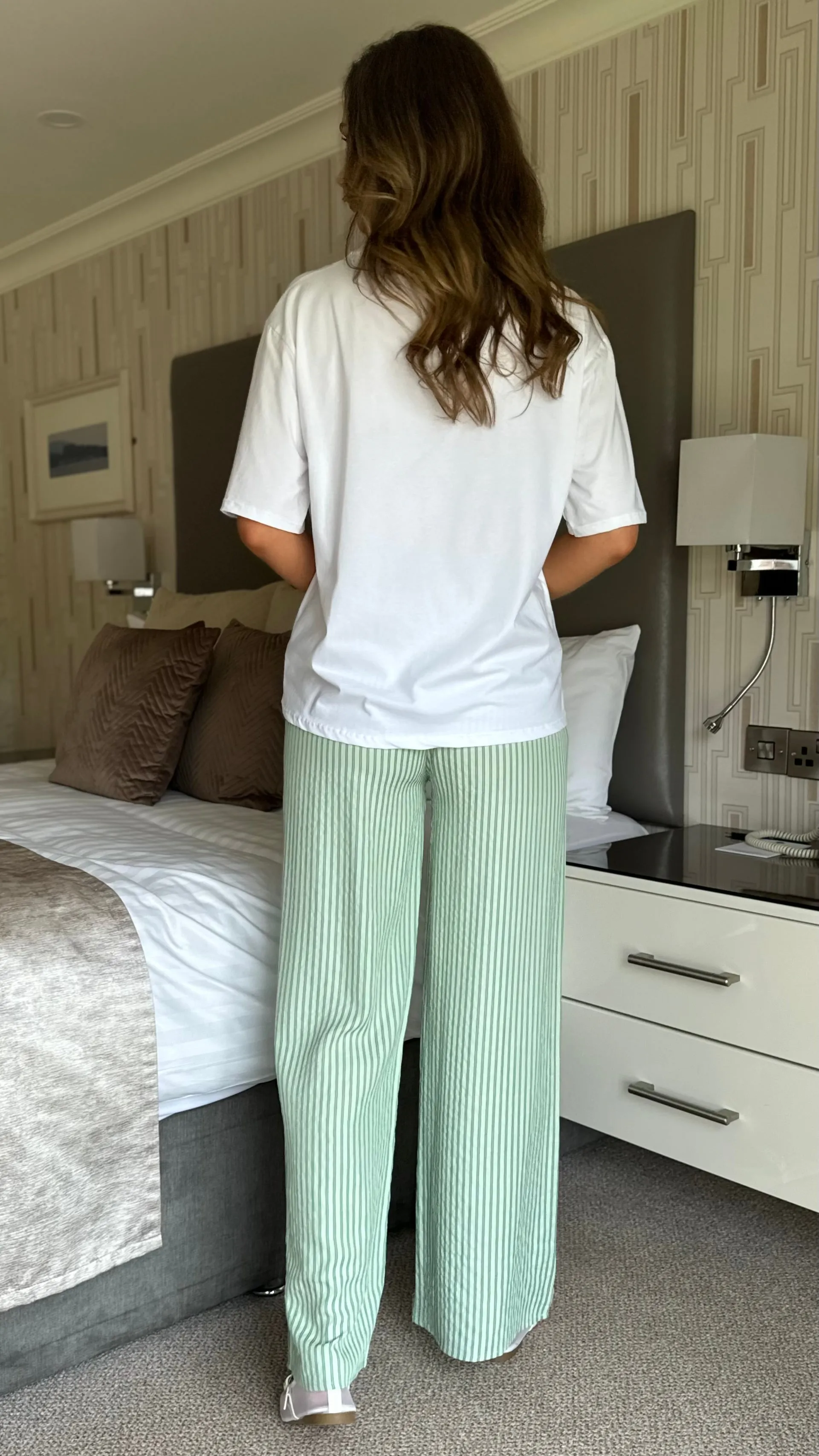 Ziva Green Stripe Detail Wide Leg Trousers