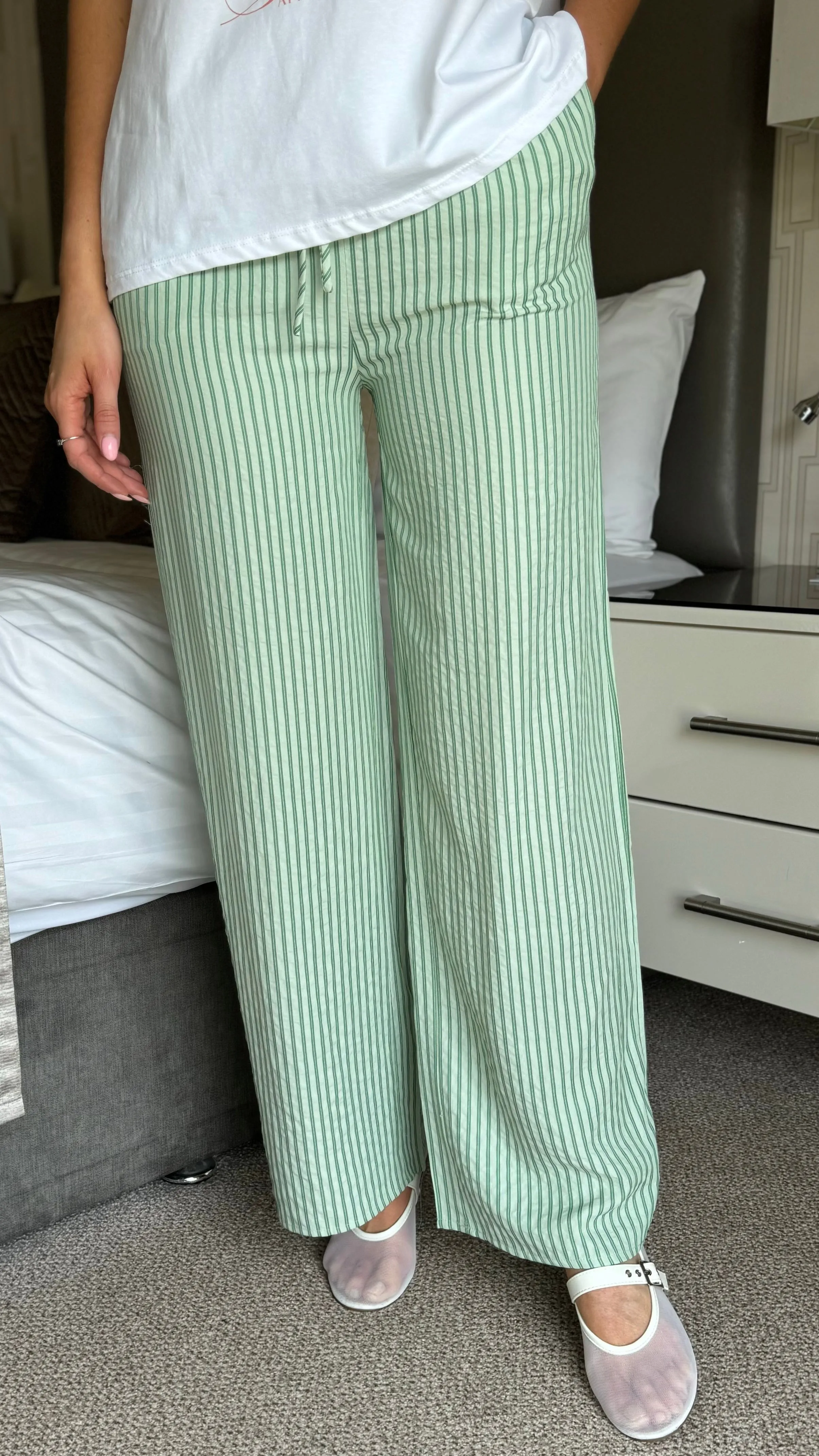 Ziva Green Stripe Detail Wide Leg Trousers
