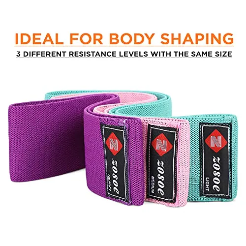 ZOSOE Fabric Resistance Loop Bands for Exercise,3 Pack Non-Slip Workout Fitness Resistance Bands for Men and Women and Workout Non Slip Hip Booty Bands for Squats, Action Guide &Carry Bag (Set of - 3)