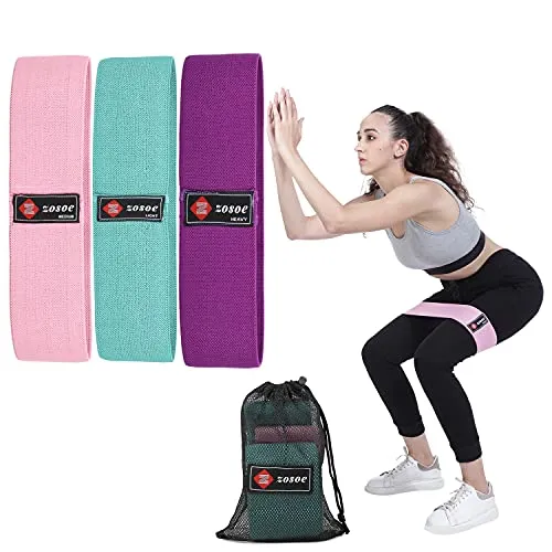 ZOSOE Fabric Resistance Loop Bands for Exercise,3 Pack Non-Slip Workout Fitness Resistance Bands for Men and Women and Workout Non Slip Hip Booty Bands for Squats, Action Guide &Carry Bag (Set of - 3)