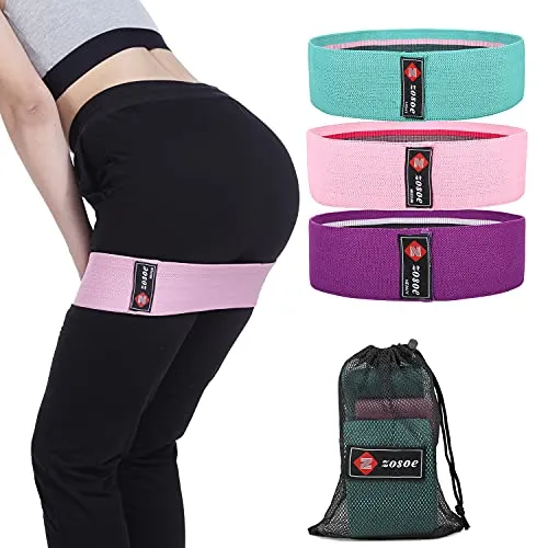ZOSOE Fabric Resistance Loop Bands for Exercise,3 Pack Non-Slip Workout Fitness Resistance Bands for Men and Women and Workout Non Slip Hip Booty Bands for Squats, Action Guide &Carry Bag (Set of - 3)