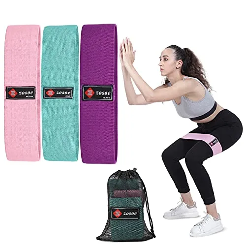 ZOSOE Fabric Resistance Loop Bands for Exercise,3 Pack Non-Slip Workout Fitness Resistance Bands for Men and Women and Workout Non Slip Hip Booty Bands for Squats, Action Guide &Carry Bag (Set of - 3)