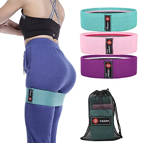 ZOSOE Fabric Resistance Loop Bands for Exercise,3 Pack Non-Slip Workout Fitness Resistance Bands for Men and Women and Workout Non Slip Hip Booty Bands for Squats, Action Guide &Carry Bag (Set of - 3)