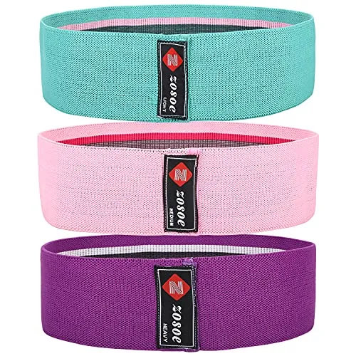 ZOSOE Fabric Resistance Loop Bands for Exercise,3 Pack Non-Slip Workout Fitness Resistance Bands for Men and Women and Workout Non Slip Hip Booty Bands for Squats, Action Guide &Carry Bag (Set of - 3)