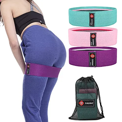 ZOSOE Fabric Resistance Loop Bands for Exercise,3 Pack Non-Slip Workout Fitness Resistance Bands for Men and Women and Workout Non Slip Hip Booty Bands for Squats, Action Guide &Carry Bag (Set of - 3)